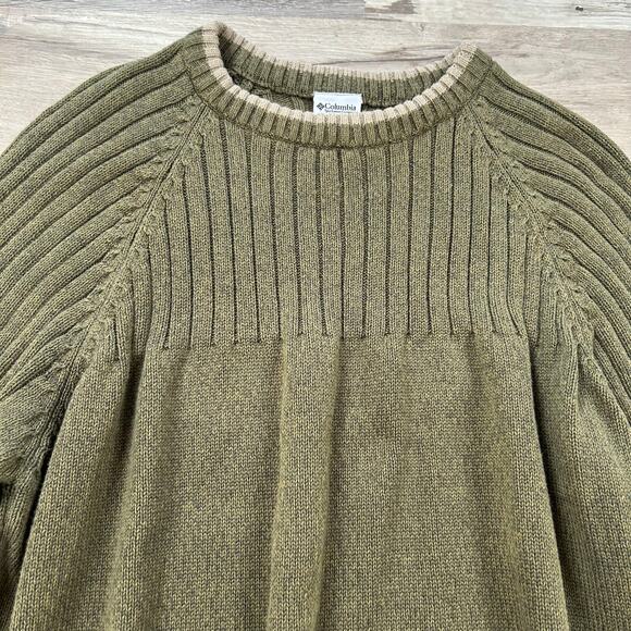 Columbia Men’s Olive Green Cotton Sweater XXL Ribbed Knit Pullover Outdoors - Picture 3 of 8